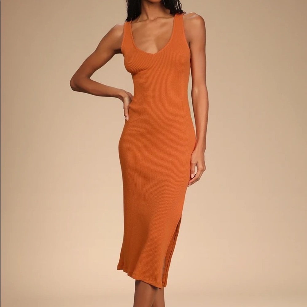Lulus Ribbed Orange Bodycon Dress